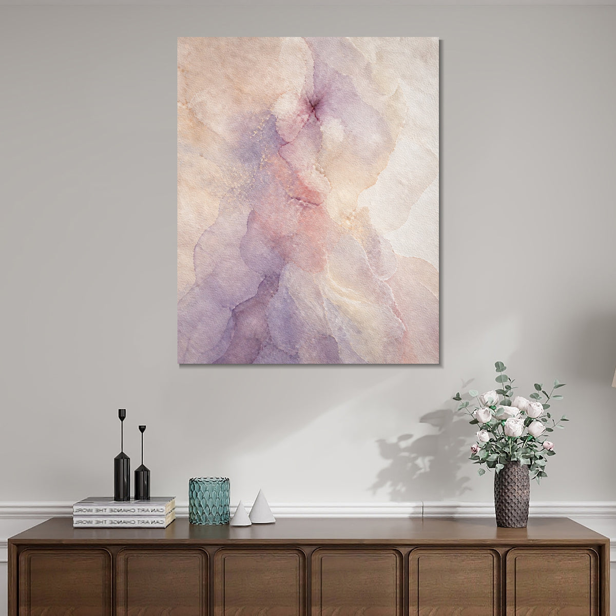 INVIN ART Framed Canvas 100% Handpainted Oil Painting Blush and Lavender Mist Wall Art