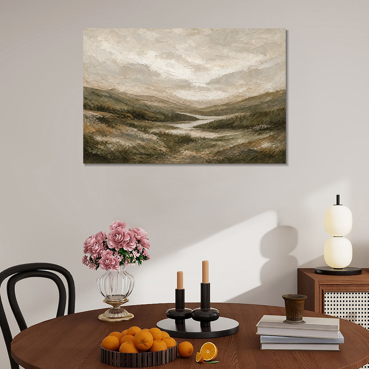 INVIN ART Framed Canvas 100% Handpainted Oil Painting Stream Through the Valley Wall Art