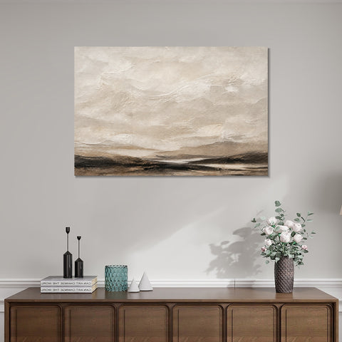 INVIN ART Framed Canvas 100% Handpainted Oil Painting Clouds Over Open Land Wall Art