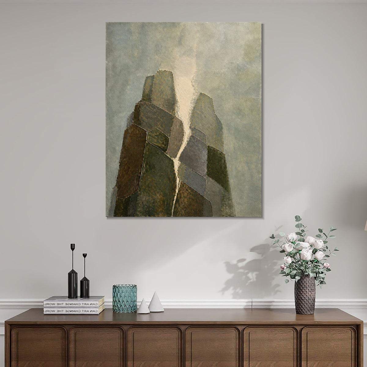 INVIN ART Framed Canvas 100% Handpainted Oil Painting Standing Stone Peaks Wall Art
