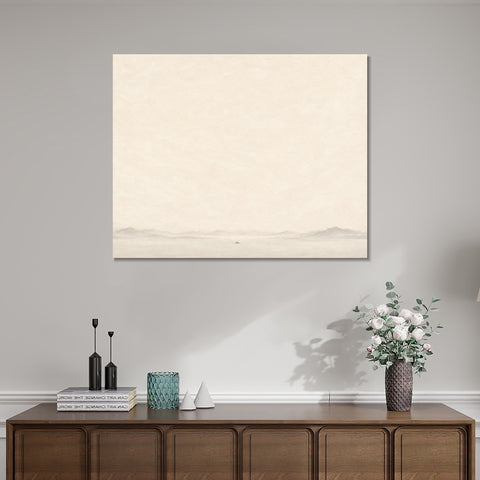 INVIN ART Framed Canvas 100% Handpainted Oil Painting A Boat and Distant Hills Wall Art