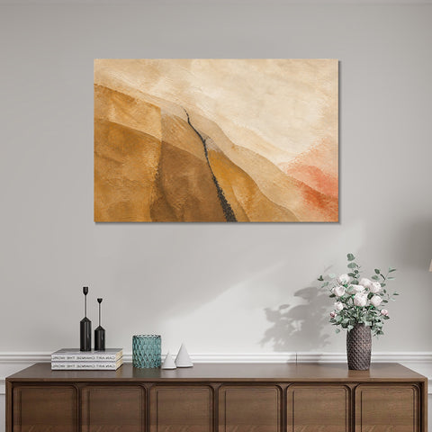 INVIN ART Framed Canvas 100% Handpainted Oil Painting Dark Line Through Ochre Slopes Wall Art