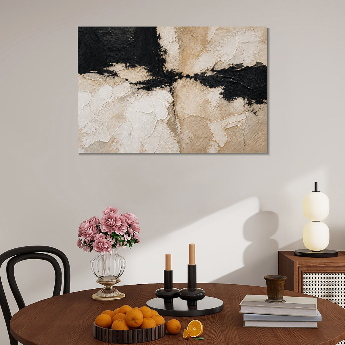 INVIN ART Framed Canvas 100% Handpainted Oil Painting Black and White Divide Wall Art