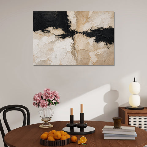 INVIN ART Framed Canvas 100% Handpainted Oil Painting Black and White Divide Wall Art