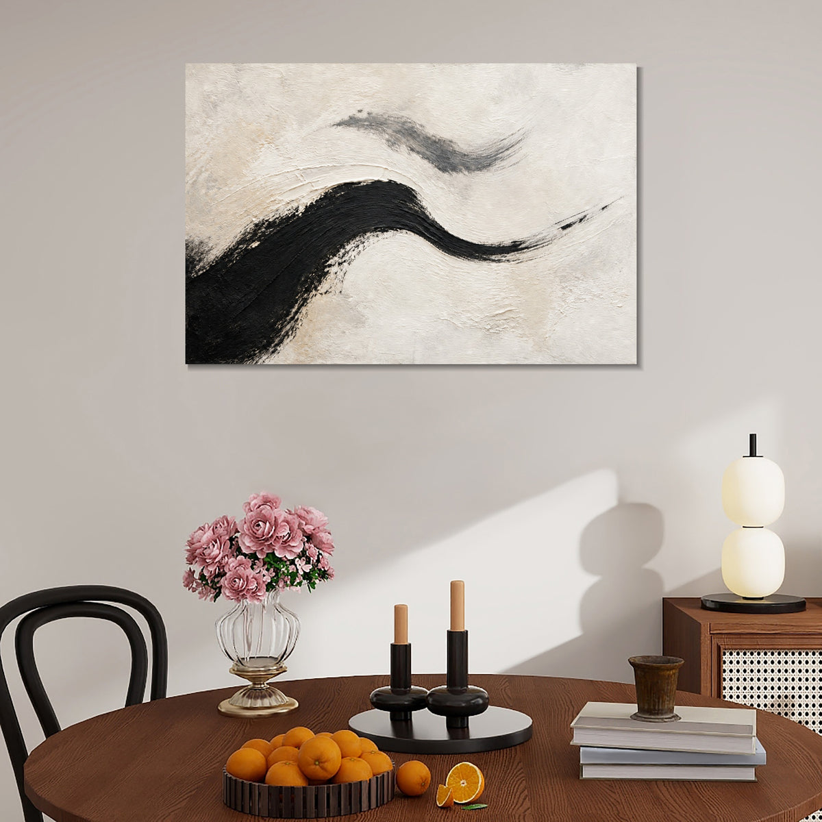 INVIN ART Framed Canvas 100% Handpainted Oil Painting Two Flowing Strokes Wall Art