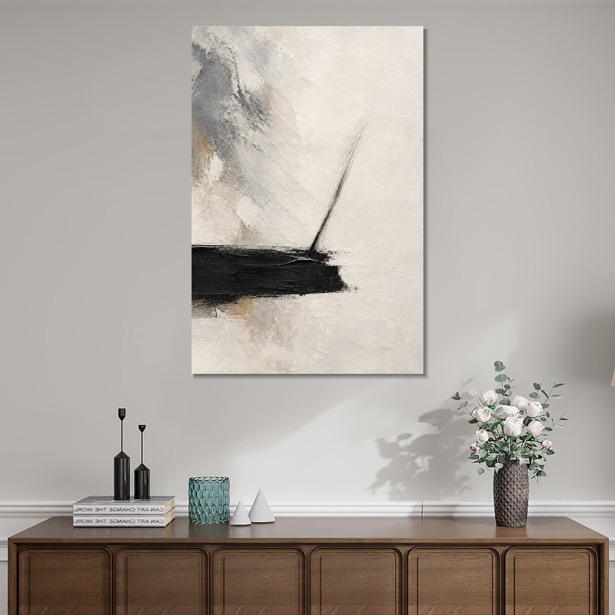 INVIN ART Framed Canvas 100% Handpainted Oil Painting A Fine Line Rising Wall Art