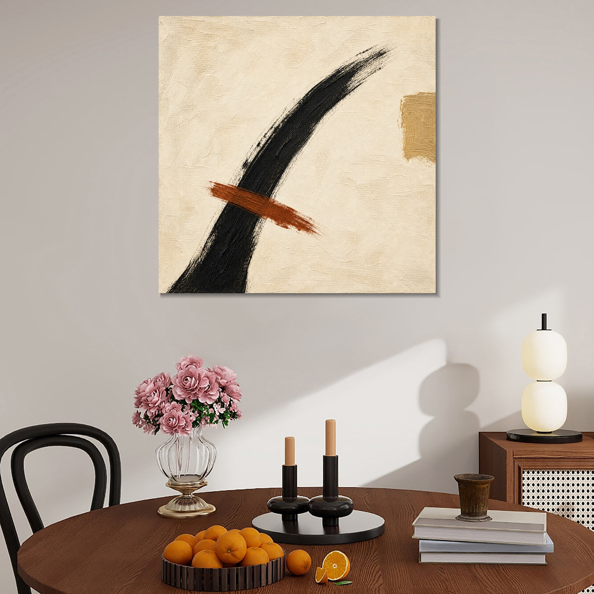 INVIN ART Framed Canvas 100% Handpainted Oil Painting Ink Arc and Rust Line Wall Art