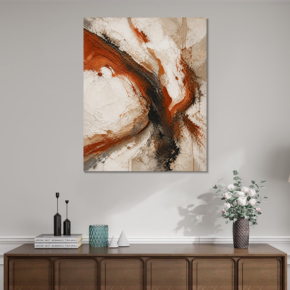 INVIN ART Framed Canvas 100% Handpainted Oil Painting Rust and Black Current Wall Art