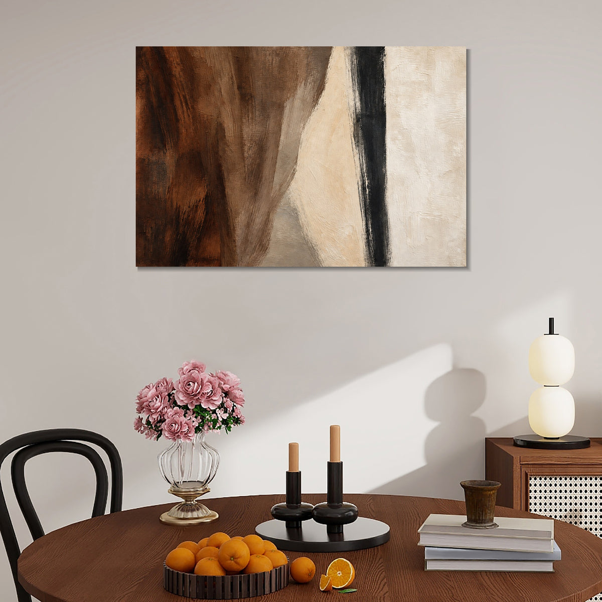 INVIN ART Framed Canvas 100% Handpainted Oil Painting Brown Fields and a Dark Line Wall Art