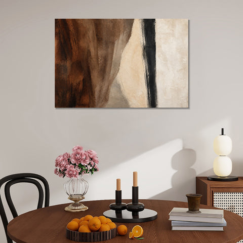INVIN ART Framed Canvas 100% Handpainted Oil Painting Brown Fields and a Dark Line Wall Art