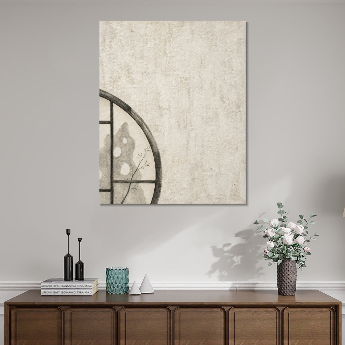 INVIN ART Framed Canvas 100% Handpainted Oil Painting A Corner of the Round Window Wall Art