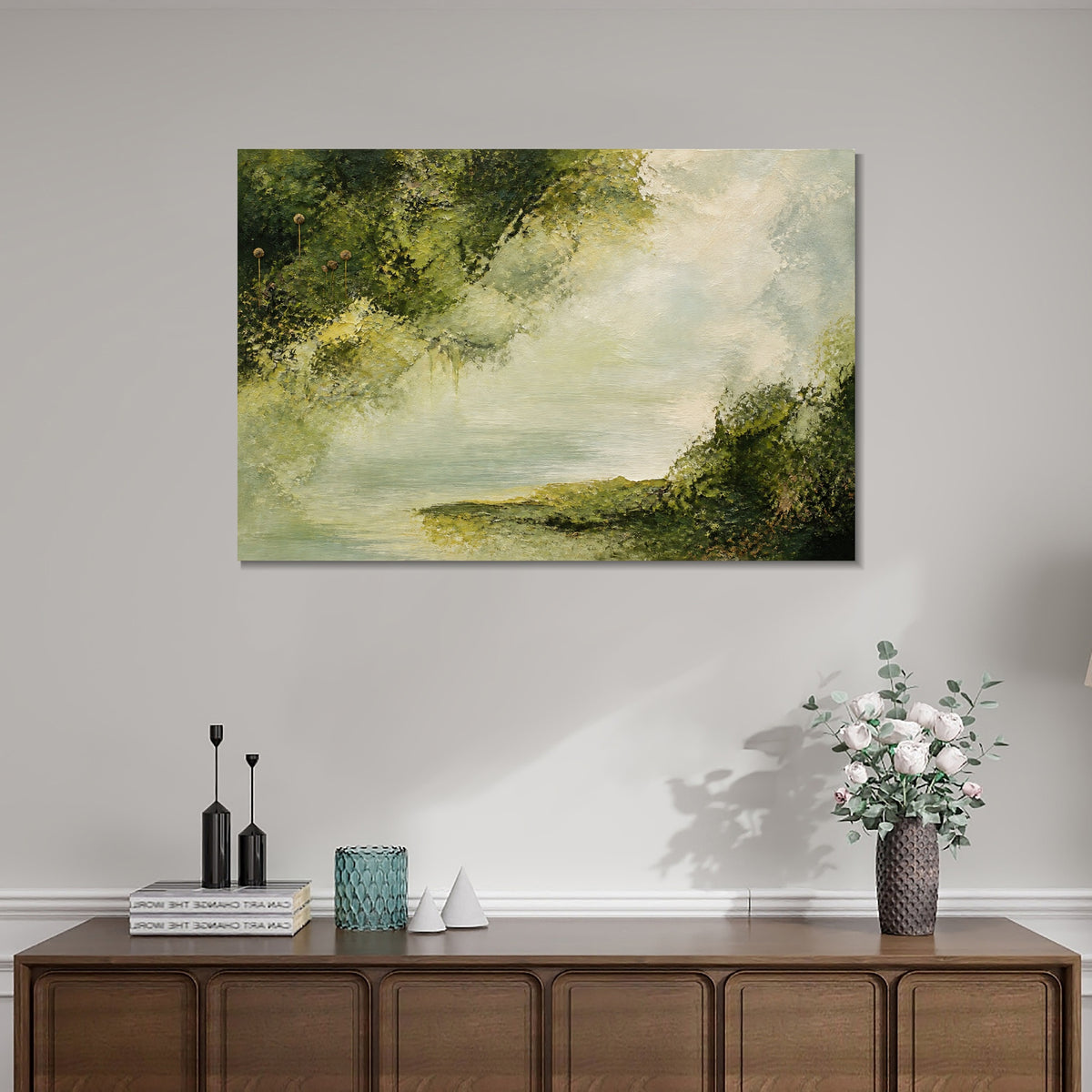 INVIN ART Framed Canvas 100% Handpainted Oil Painting Water Beneath the Woodland Canopy Wall Art