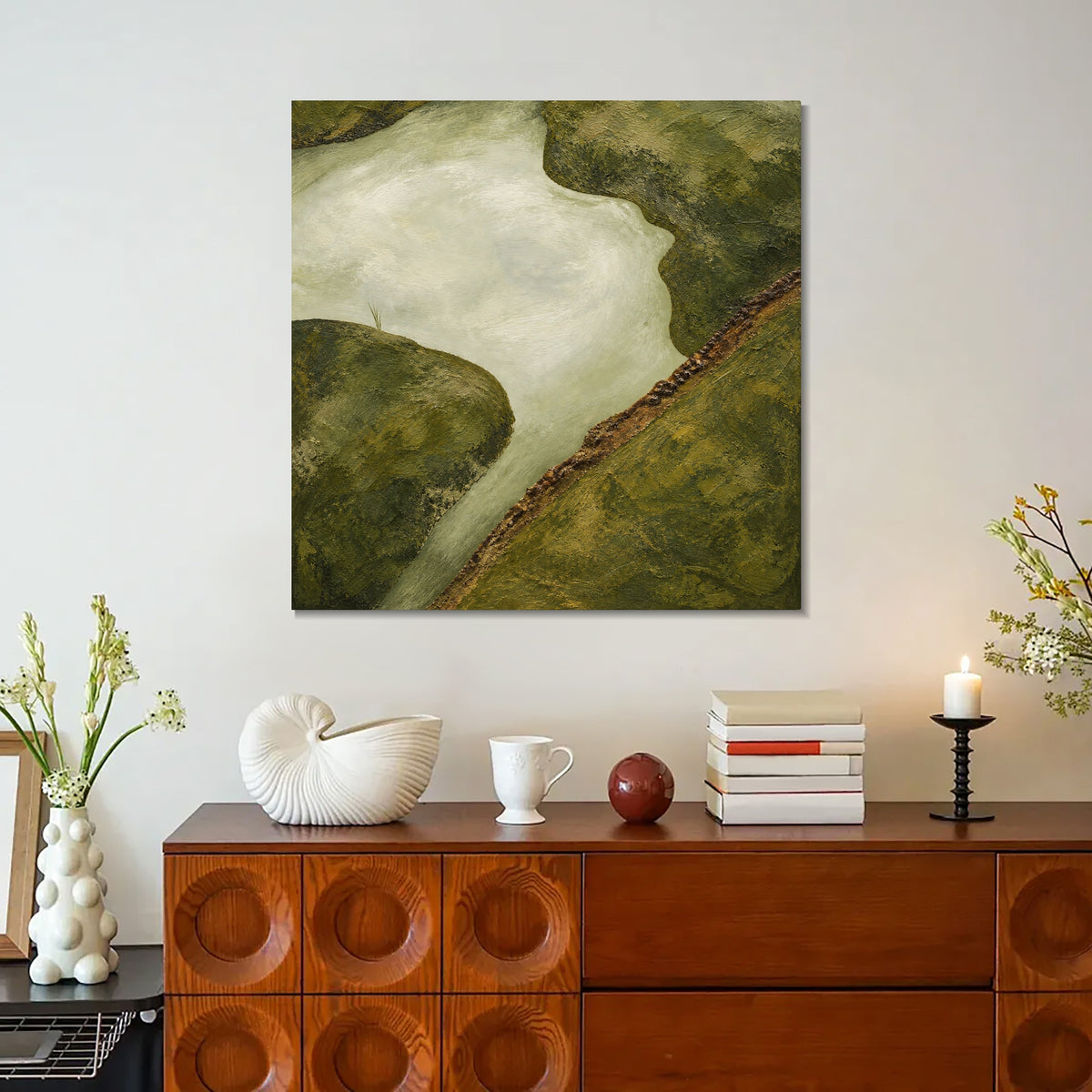 INVIN ART Framed Canvas 100% Handpainted Oil Painting Winding Water from Above Wall Art