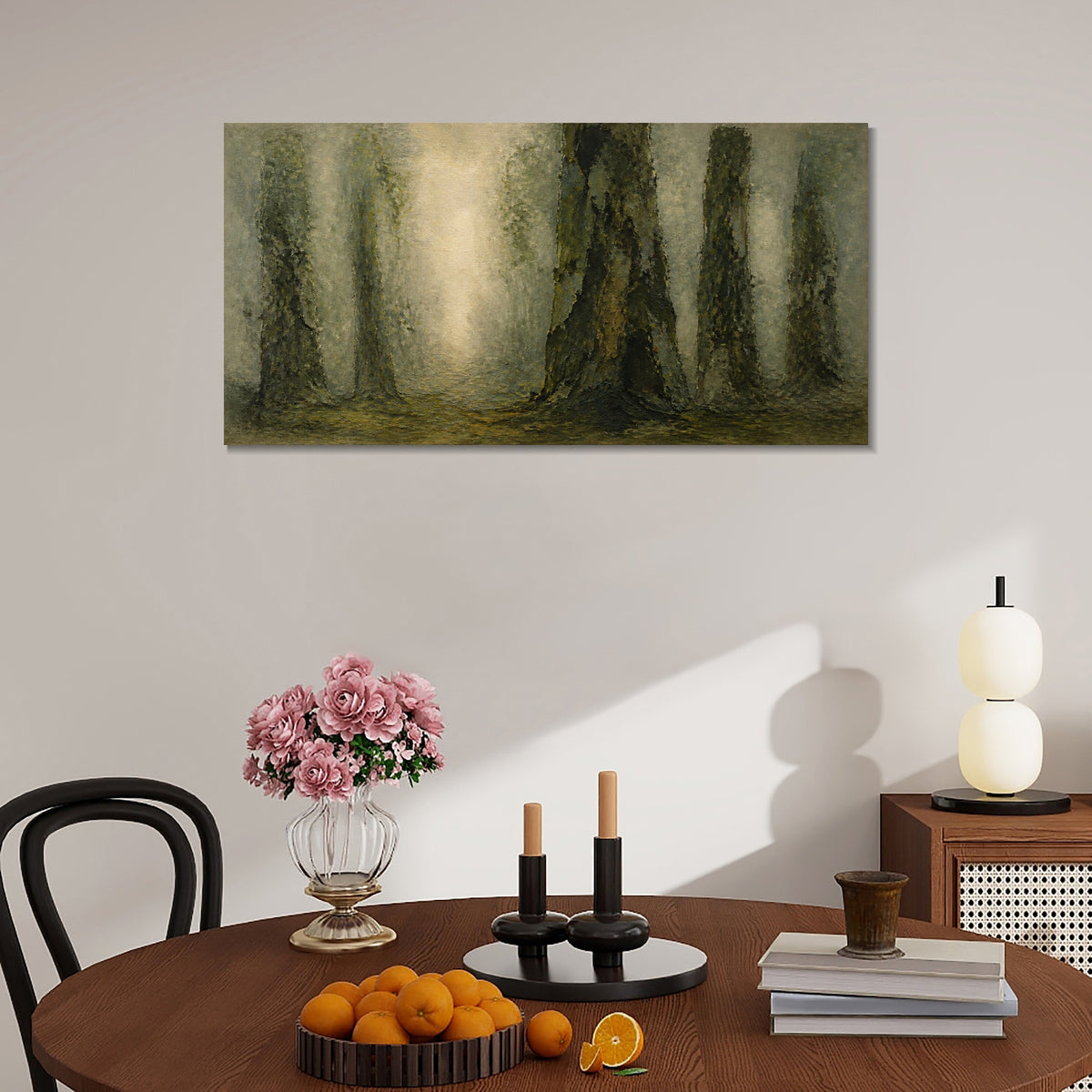 INVIN ART Framed Canvas 100% Handpainted Oil Painting Light in the Old Forest Wall Art