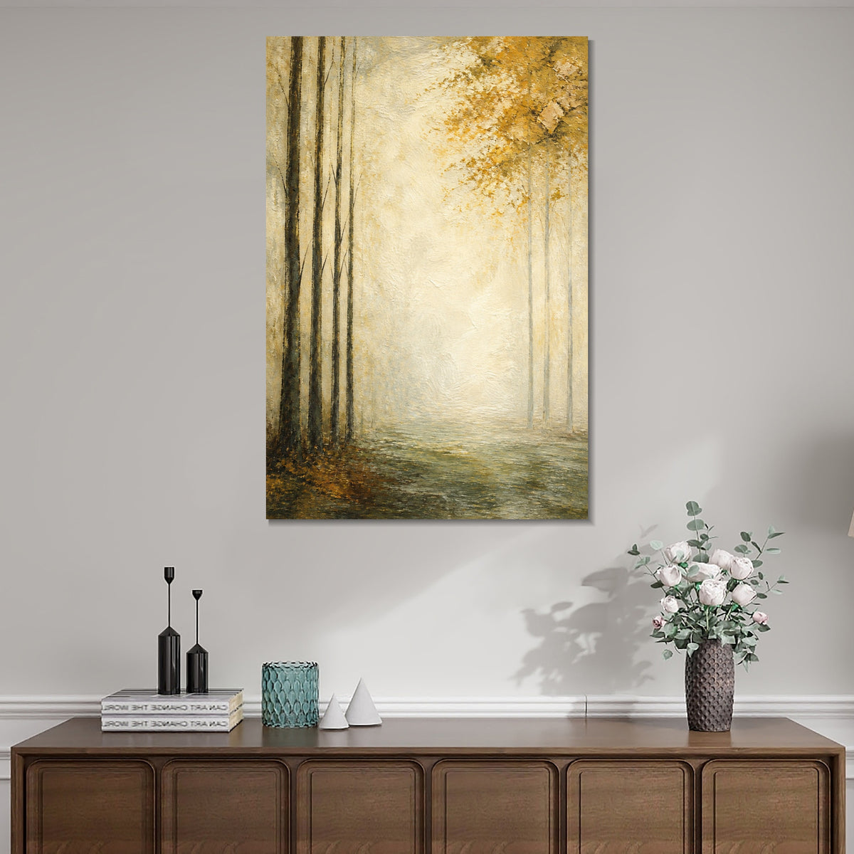 INVIN ART Framed Canvas 100% Handpainted Oil Painting Morning Light at the Forest Edge Wall Art