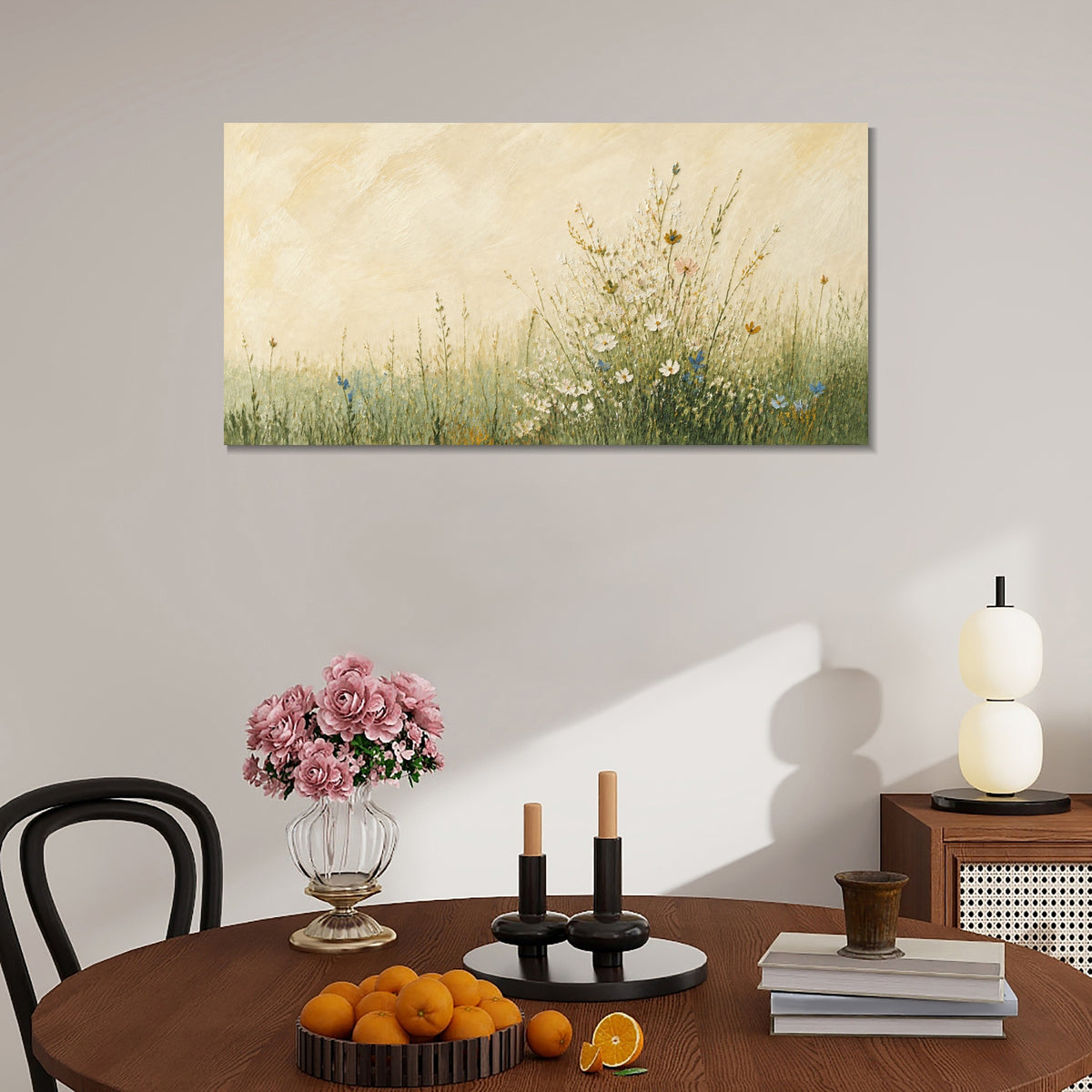 INVIN ART Framed Canvas 100% Handpainted Oil Painting Wildflowers in Warm Light Wall Art