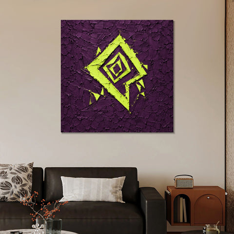 INVIN ART Framed Canvas 100% Handpainted Oil Painting Lime Diamond on Purple Wall Art