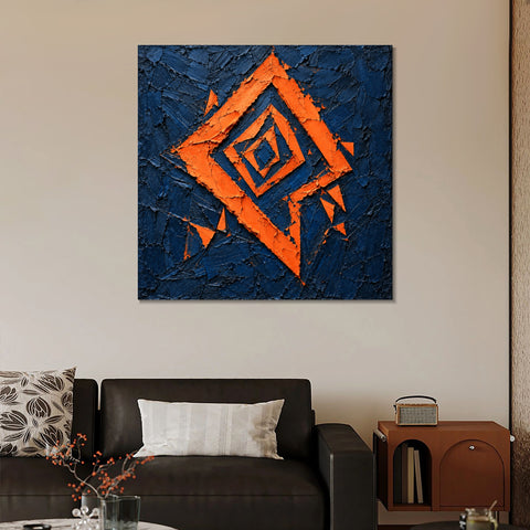 INVIN ART Framed Canvas 100% Handpainted Oil Painting Orange Diamond Fragments Wall Art