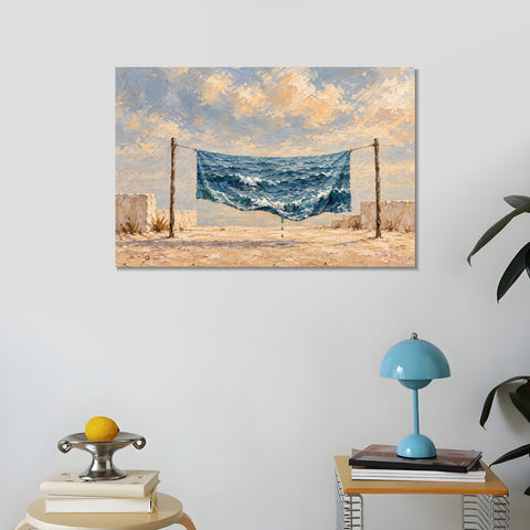 INVIN ART Framed Canvas 100% Handpainted Oil Painting A Sea Hung Out to Dry Wall Art