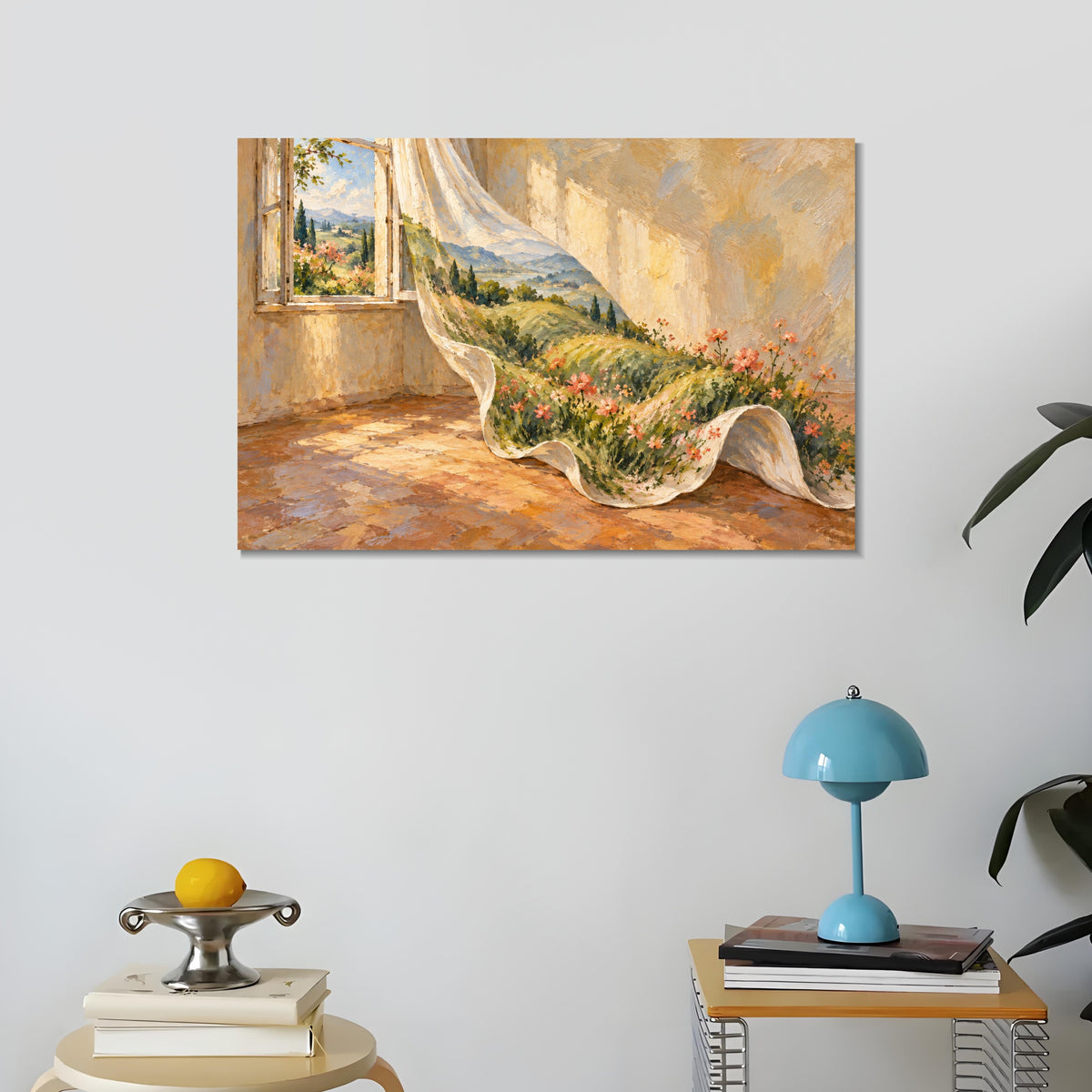 INVIN ART Framed Canvas 100% Handpainted Oil Painting A Meadow in the Curtain Wall Art