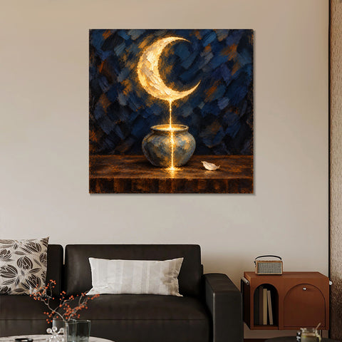 INVIN ART Framed Canvas 100% Handpainted Oil Painting Moonlight into the Vessel Wall Art