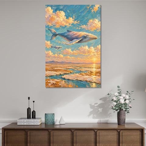 INVIN ART Framed Canvas 100% Handpainted Oil Painting Whale Above the Salt Flats Wall Art