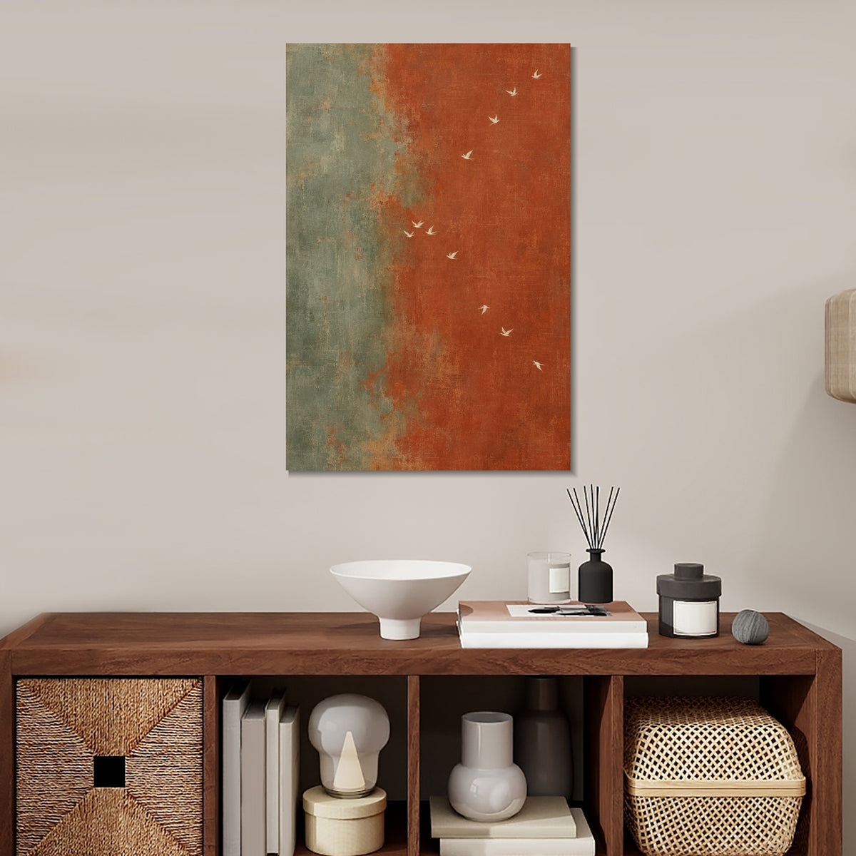 INVIN ART Framed Canvas 100% Handpainted Oil Painting White Birds in the Rust Breeze Wall Art
