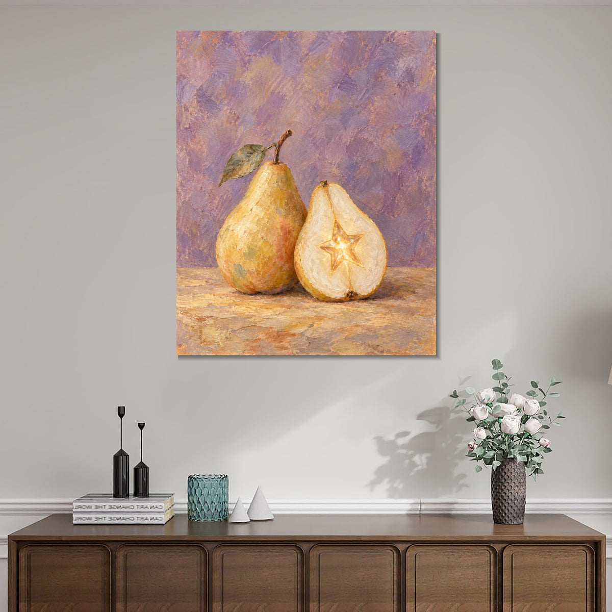 INVIN ART Framed Canvas 100% Handpainted Oil Painting Starlight Within the Pear Wall Art