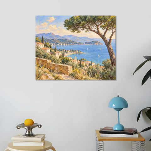 INVIN ART Framed Canvas 100% Handpainted Oil Painting Bay View Beneath the Pine Wall Art