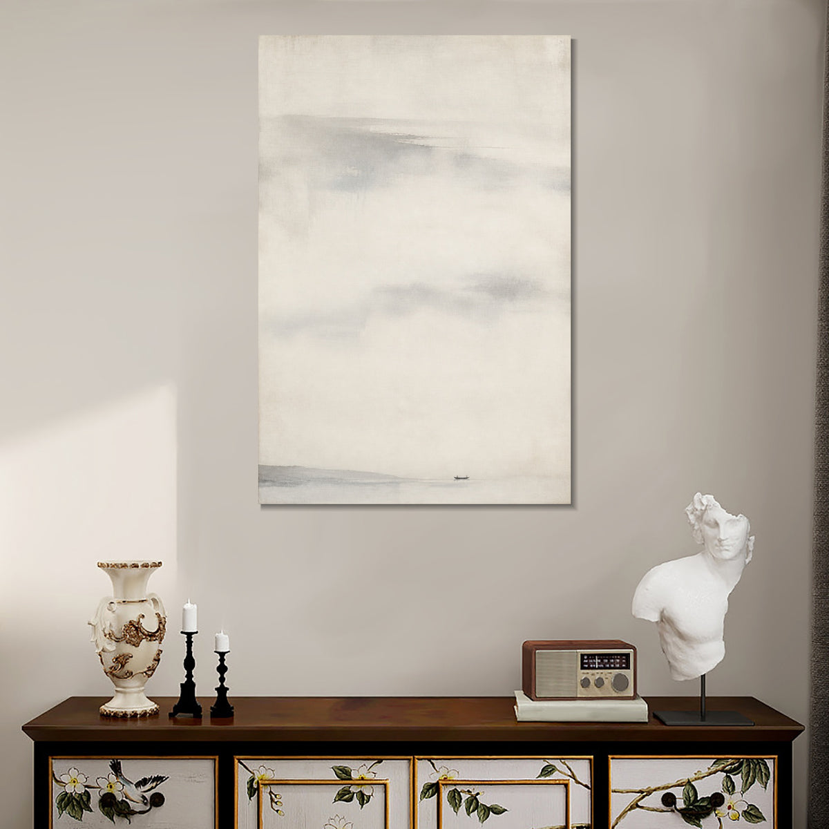 INVIN ART Framed Canvas 100% Handpainted Oil Painting Beyond the Lone Boat Wall Art