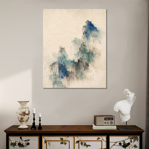 INVIN ART Framed Canvas 100% Handpainted Oil Painting Blue Green Memory Wall Art