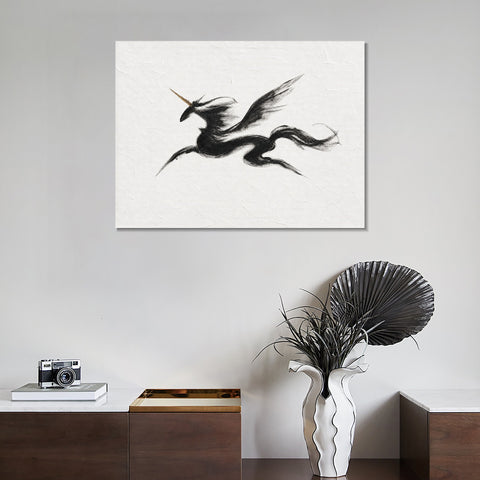 INVIN ART Framed Canvas 100% Handpainted Oil Painting Unicorn in Sweeping Black Lines Wall Art