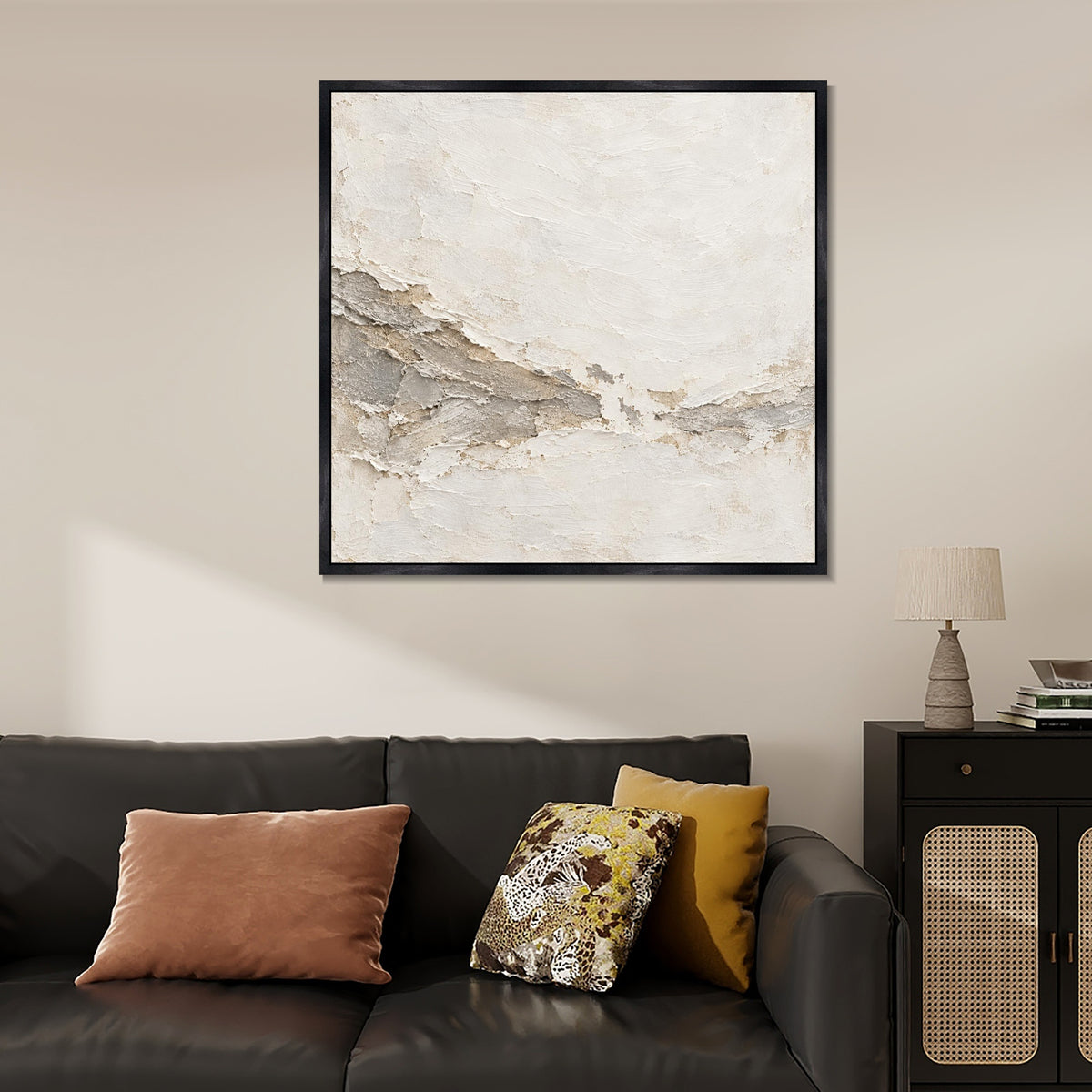 INVIN ART Framed Canvas 100% Handpainted Oil Painting Chalk Tidemark Wall Art