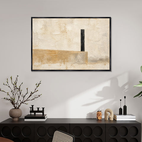 INVIN ART Framed Canvas 100% Handpainted Oil Painting Black Line Above the Sand Wall Art