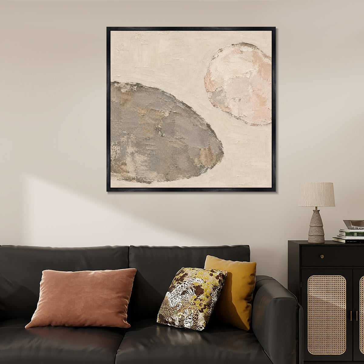 INVIN ART Framed Canvas 100% Handpainted Oil Painting Between Two Stones Wall Art