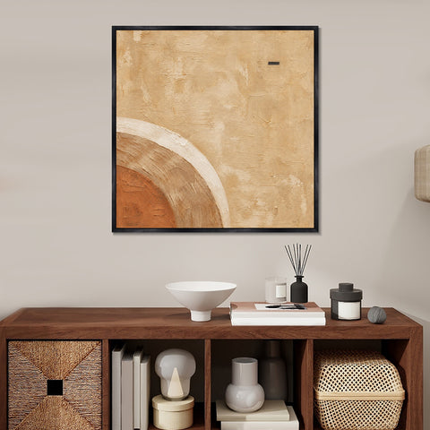 INVIN ART Framed Canvas 100% Handpainted Oil Painting Ochre Curves Wall Art