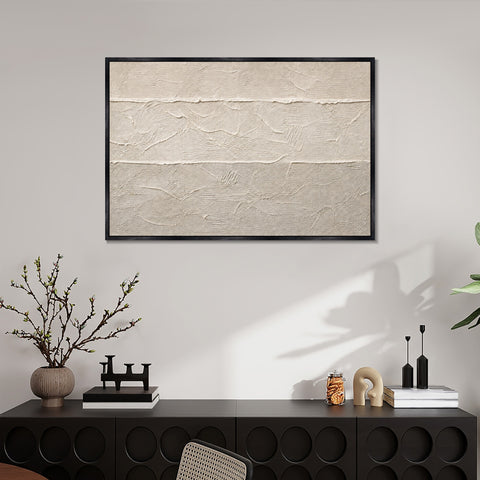 INVIN ART Framed Canvas 100% Handpainted Oil Painting White Horizontal Traces Wall Art