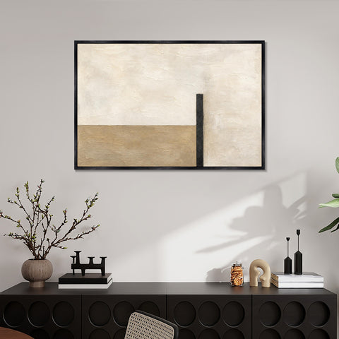INVIN ART Framed Canvas 100% Handpainted Oil Painting Sand and a Black Upright Wall Art