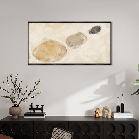 INVIN ART Framed Canvas 100% Handpainted Oil Painting Three Pebble Shapes Wall Art