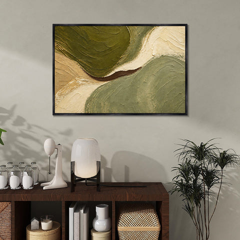 INVIN ART Framed Canvas 100% Handpainted Oil Painting Between Green Hills Wall Art