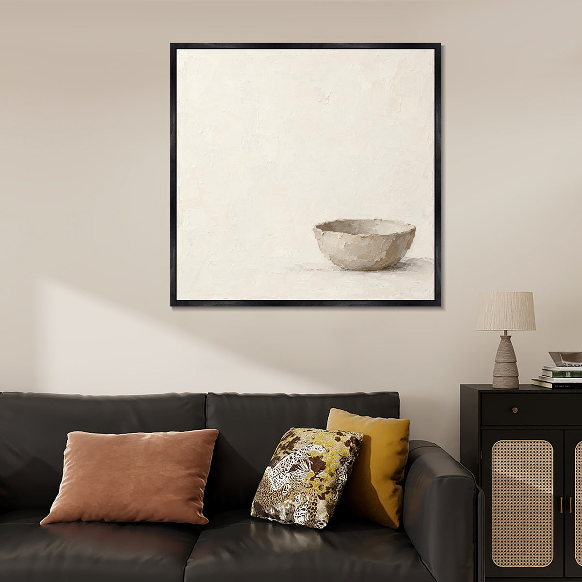 INVIN ART Framed Canvas 100% Handpainted Oil Painting An Empty Bowl Wall Art