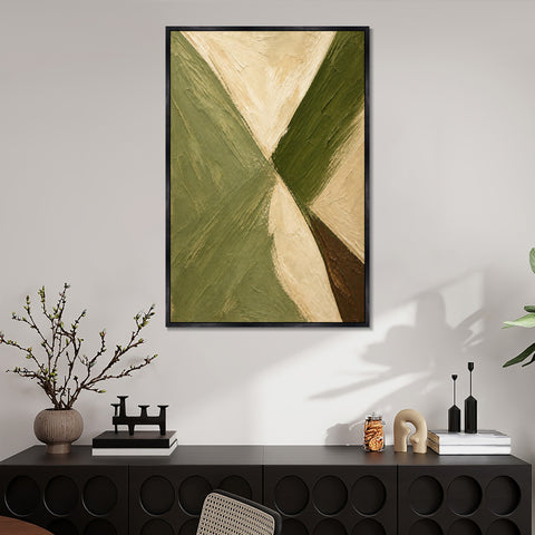 INVIN ART Framed Canvas 100% Handpainted Oil Painting Crossing Green Bands Wall Art
