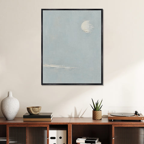 INVIN ART Framed Canvas 100% Handpainted Oil Painting Moon Above the Shallows Wall Art