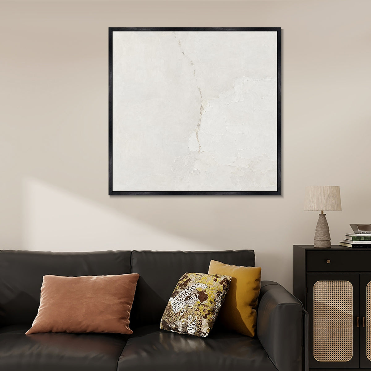 INVIN ART Framed Canvas 100% Handpainted Oil Painting Mended White Wall Art