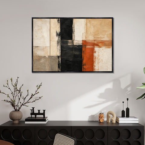 INVIN ART Framed Canvas 100% Handpainted Oil Painting Black and Rust Junction Wall Art