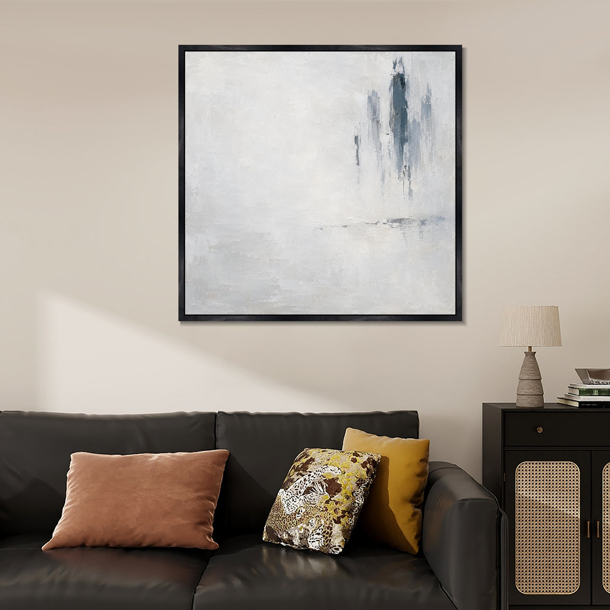 INVIN ART Framed Canvas 100% Handpainted Oil Painting Distant Rain Wall Art