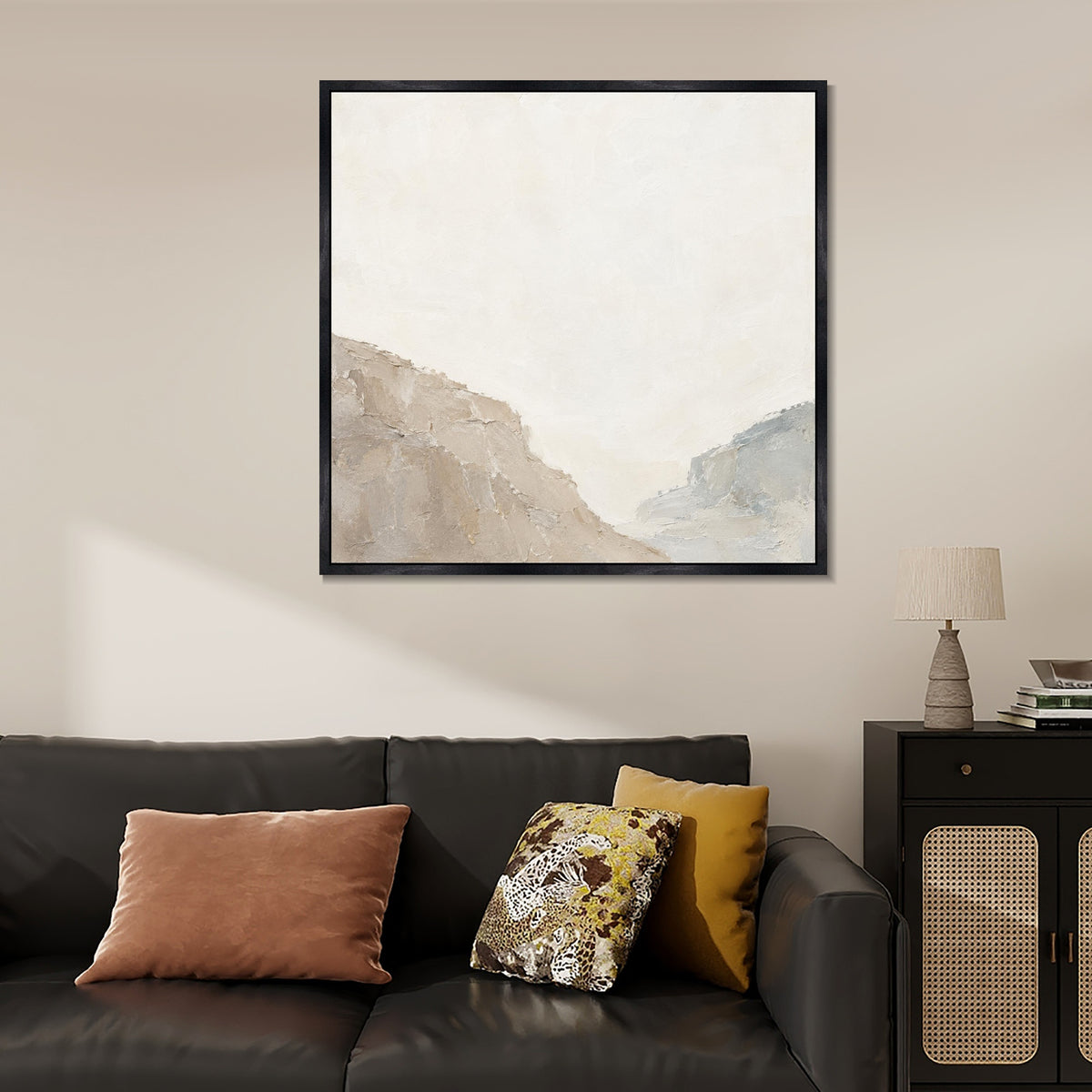 INVIN ART Framed Canvas 100% Handpainted Oil Painting Two Sides of an Empty Valley Wall Art