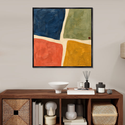 INVIN ART Framed Canvas 100% Handpainted Oil Painting Four Fields of Color Wall Art