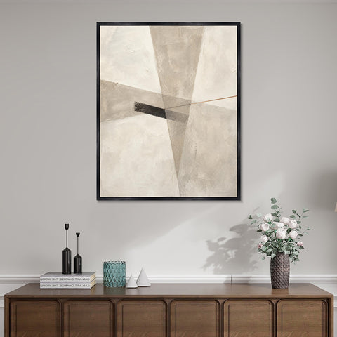 INVIN ART Framed Canvas 100% Handpainted Oil Painting Intersecting Gray Planes Wall Art