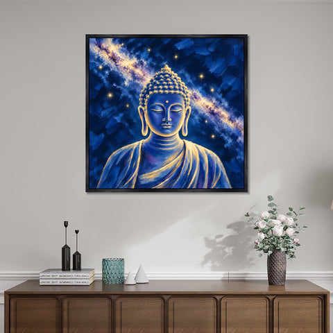 INVIN ART Framed Canvas 100% Handpainted Oil Painting Buddha in the Starry Sky Wall Art